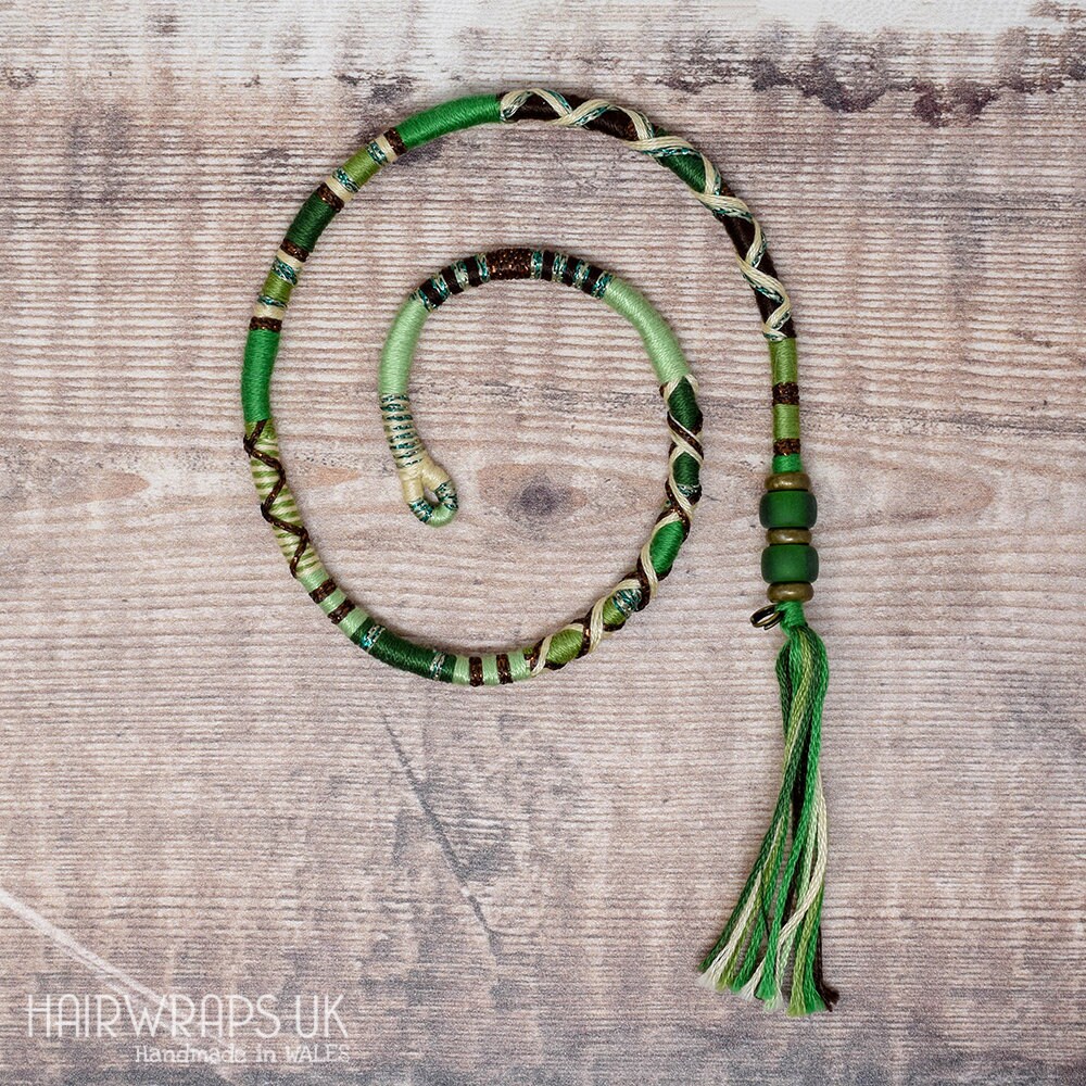 Green Hairwrap, Bohemian hair extension, Reusable hair wrap, Beaded Boho hair, Clip in braid, Festival hair clip in, Hair wrap, TREE OF LIFE