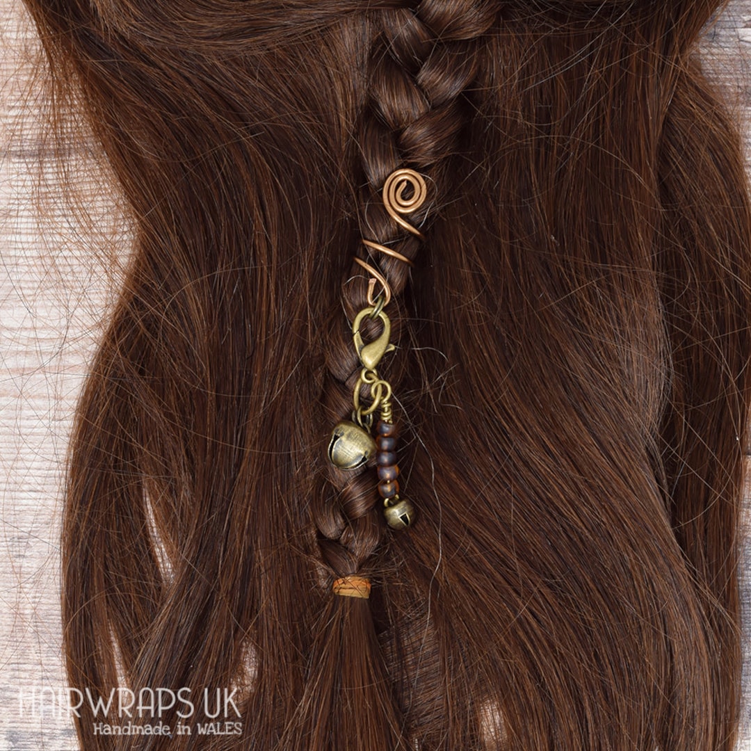 Tibetan Bronze Bell Charm for Hair Plaits, Hand Wrapped Wire Boho