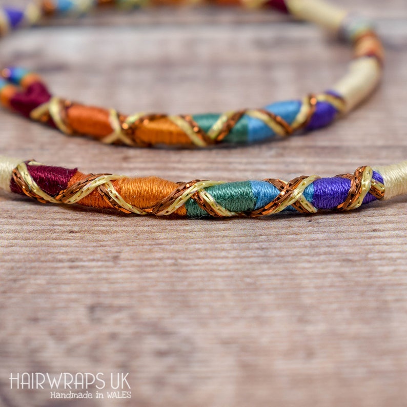 Rainbow hair accessory Boho faux-locs hair accessory MISTY RAINBOW Clip in cotton Hair wrap Hippie jewellery Plastic-free hair extension