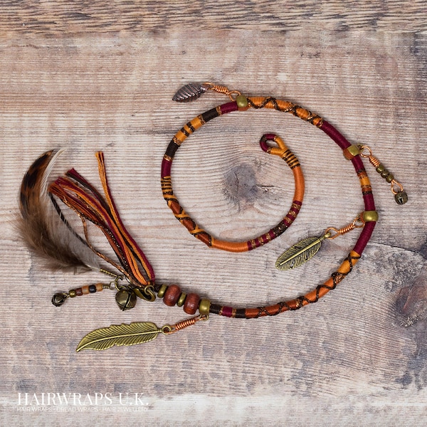 Boho hair accessory, Ethical feather hair wrap extension with charms, , Charmed hair wrap - RUSTY SPARROW