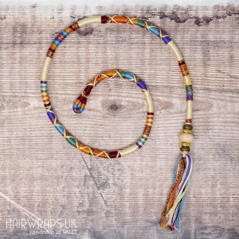 Rainbow hair accessory Boho faux-locs hair accessory MISTY RAINBOW Clip in cotton Hair wrap Hippie jewellery Plastic-free hair extension
