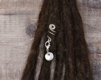 SILVER DISC charm for dreadlock, Wrapped wire dread cuff and charm, Loc bead and charm, Silver dreadlock jewellery