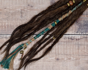 Green chunky Hair Wrap, Attachable Vegan wrap for Dreads or Natural hair, Synthetic free thick dreadlock wrap, Chunky accent lock, FERN WOOD