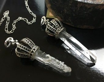 Crystal Necklace, Unique Natural Quartz Crystal, Royal Crown Custom Cap, Choose Necklace Length, One Of A Kind Gift, Handmade USA