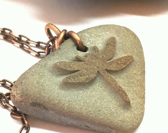 Dragonfly Necklace, Custom Sand Blasted Minnesota Find, River Rock Jewelry, Sand Carved Necklace, Handmade, Unique, One Of A Kind, USA