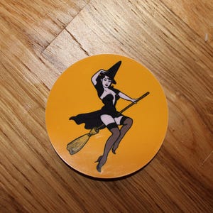 Over the Moon Vinyl Sticker // Witch Girl Pin Up Sticker