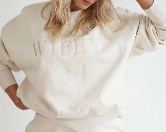 Wifey Sweater| Wifey Jumper| Wifey Sweatshirt| Wifey Hoodie| Bridal Gift Idea| Honeymoon Outfit| Embroidered Wifey Jumper