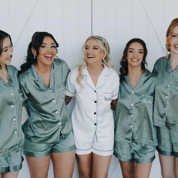 sage bridesmaid pajamas| bridesmaid pajama set| bridesmaid pajama plus size| monogrammed pajamas| wedding pajamas| sage pajamas| Short