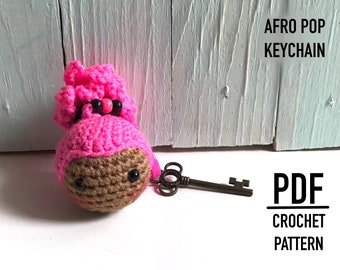 Crochet Pattern Afro Pop Keychain  - instant download - video tutorial - doll course - keychain course - Unicorn keychain