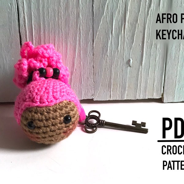 Crochet Pattern Afro Pop Keychain  - instant download - video tutorial - doll course - keychain course - Unicorn keychain