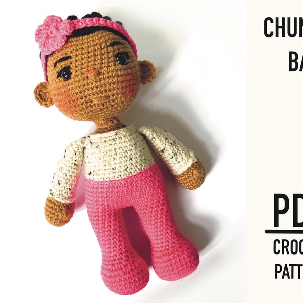 Chunky Baby crochet Doll Pattern - 12" Black doll instant download