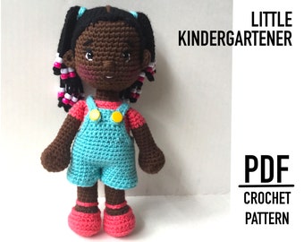 Crochet Doll Pattern Little Kindergartener  - 10" black doll instant download