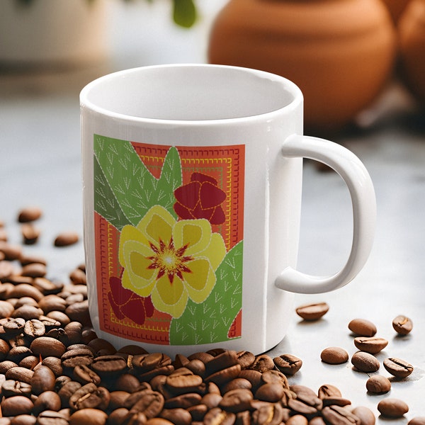 Cactus Flower Mug l Ceramic Mug l Boho Cactus Mug l Southwestern Mug