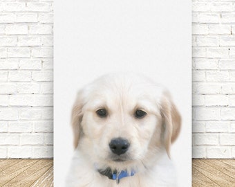 Golden Retriever Puppy Painting On Canvas - Fine Art Print - Digital Download