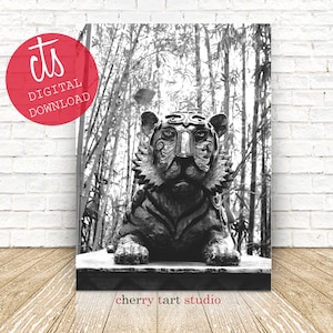 Tiger Statue In Black & White - Fine Art Print - Digital Download