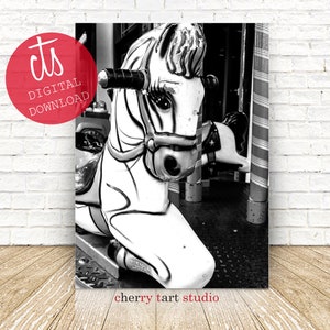 Merry Go Round Horse In Black and White - Fine Art Print - Digital Download
