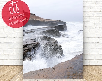 Waves Crashing Rock Face - Fine Art Print - Digital Download