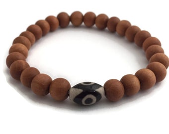 7 inch 8mm Tibetan Dzi 3 Eye Agate Bracelet Strand