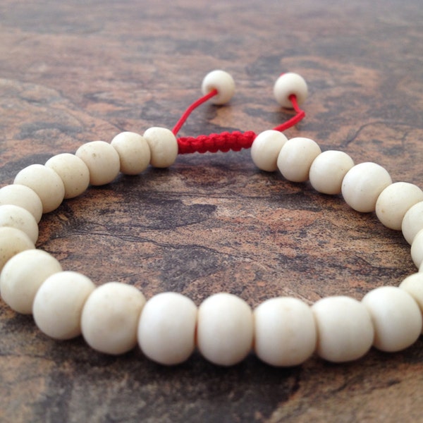 Tibetan White Yak Bone Beads Adjustable Wrist Mala Bracelet, Bone Bracelet, Bone Mala, Meditation Bracelet, Yoga Bracelet, Bone Beads