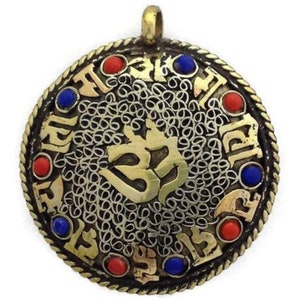Double-Sided Hindu Om and Buddhist Mantra Om Mani Brass Pendant, Om Pendant, Om Mani Padme Hum Pendant, Hindu Om Pendant, Om Mani Pendant