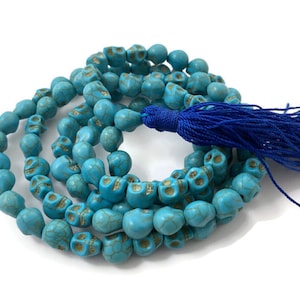 Howlite Skull 108 Beads Full Mala, Meditation Beads, Yoga Beads, Skull Beads, Kali Beads, Skull Prayer Beads, Buddhist Beads, Hindu Beads