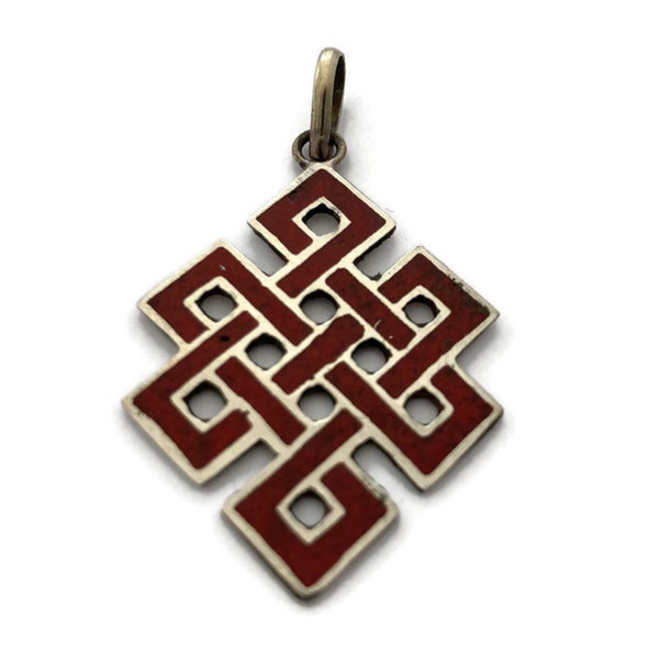 Compassion Knot Tibetan Red Coral Inlay Pendant, Endless Knot Pendant, Tibetan Buddhist Pendant, Meditation Pendant, Yoga Pendant