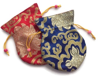 Tibetan Design Brocade Drawstring Mala Bag, Jewelry Bag, Prayer Beads Mala Bag, Tibetan Mala Pouch, Brocade Mala Bag