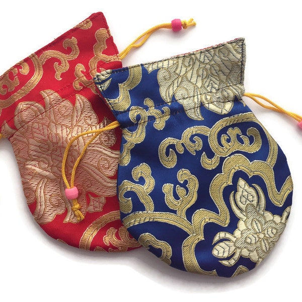 Tibetan Design Brocade Drawstring Mala Bag, Jewelry Bag, Prayer Beads Mala Bag, Tibetan Mala Pouch, Brocade Mala Bag