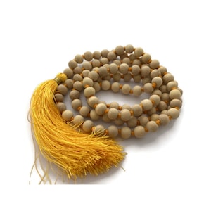 Natural Wood Tulsi (Tulasi) Round Beads Hand Knotted 108 Beads Full Mala, Tibetan Prayer Beads, Yoga Beads, Meditation Beads, Wood Beads