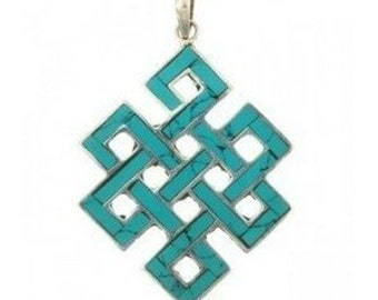 Turquoise Silver Pendant ~ Endless Knot of Eternity