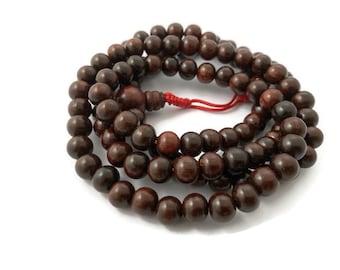 Tibetan Rosewood 108 Beads STRETCH Full Mala, Rosewood Mala, Wood Mala, Prayer Beads, Yoga Beads, Meditation Beads, Rosewood Bracelet