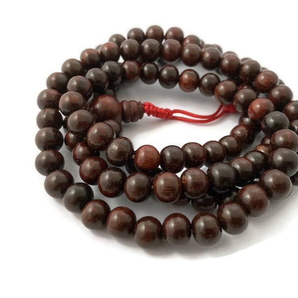 Tibetan Rosewood 108 Beads STRETCH Full Mala, Rosewood Mala, Wood Mala, Prayer Beads, Yoga Beads, Meditation Beads, Rosewood Bracelet