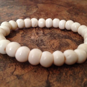 Tibetan White Yak Bone Bead Stretch Wrist Mala Bracelet, Bone Bracelet, Bone Mala, Meditation Bracelet, Yoga Bracelet, Yak Bone bracelet image 1