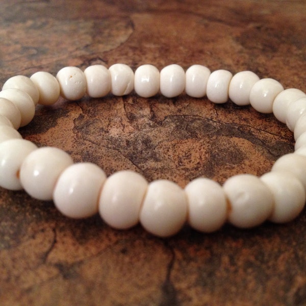 Tibetan White Yak Bone Bead Stretch Wrist Mala Bracelet, Bone Bracelet, Bone Mala, Meditation Bracelet, Yoga Bracelet, Yak Bone bracelet