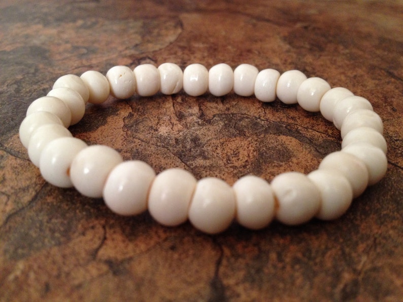 Tibetan White Yak Bone Bead Stretch Wrist Mala Bracelet, Bone Bracelet, Bone Mala, Meditation Bracelet, Yoga Bracelet, Yak Bone bracelet image 1