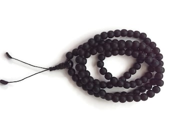 Natural Matte Black Onyx 108 Beads Full Mala, Black Onyx Prayer Beads, Meditation Beads, Yoga Beads, Black Onyx Bracelet, Onyx Beads