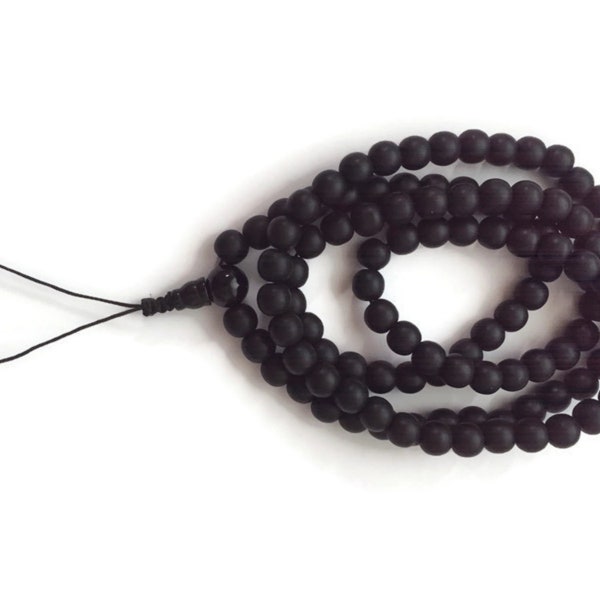 Natural Matte Black Onyx 108 Beads Full Mala, Black Onyx Prayer Beads, Meditation Beads, Yoga Beads, Black Onyx Bracelet, Onyx Beads