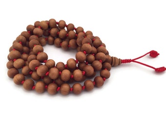 Hand Knotted Sandalwood 108 Full Japa Mala Beads, Yoga Beads, Meditation Beads, Wood Beads, Prayer Beads, Mantra Beads, Shanti Beads