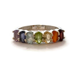 Chakra Faceted Prong Silver Ring, Chakra Ring, Faceted Chakra Ring, Meditation Ring, Chakra Reiki Ring, Unisex Ring