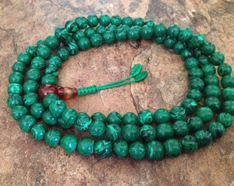 Malachite Japa Mala 108 Beads Full Mala, Reconstituted Malachite Mala Beads, Yoga Beads, Meditation Beads, Tibetan Beads, Buddhist Beads