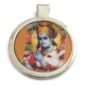 Lord Krishna Enamel Pendant, Krishna Amulet, Krishna Necklace, Hindu God Necklace, God Krishna Pendant, Hindu Necklace