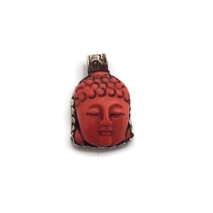 Ethnic Tibetan Red Resin Cinnaber Buddha Pendant with Tibetan Silver Capped Hand carved Buddha Amulet Buddha Pendant Necklace