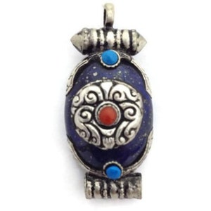 Ethnic Tibetan Lapis Pendant, Tibetan Pendant, Buddhist Pendant, Lapis Amulet, Tibet Pendant