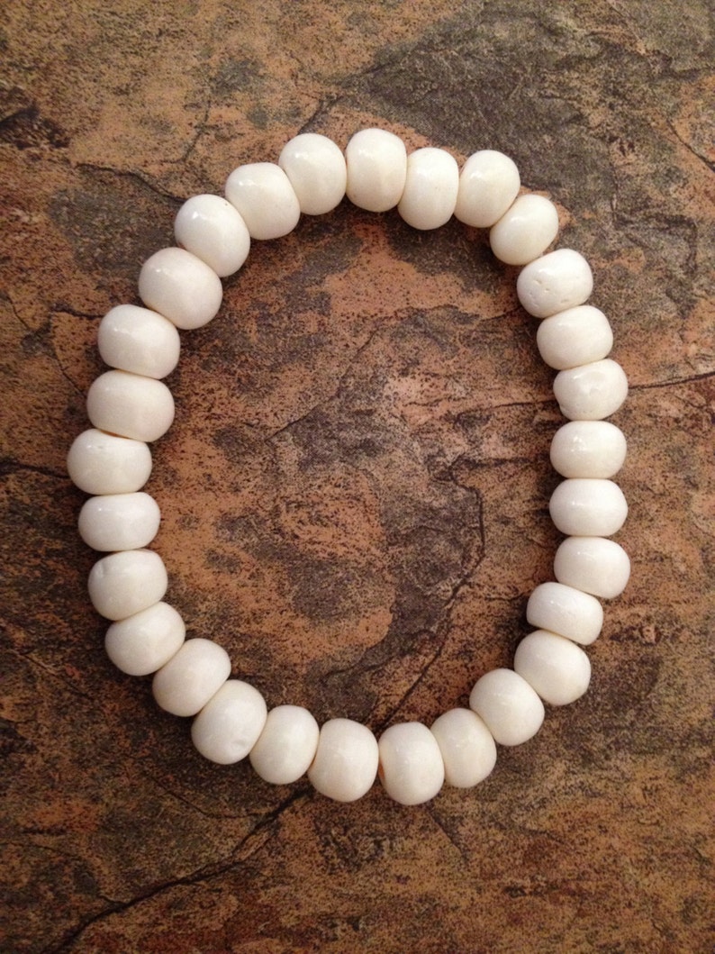 Tibetan White Yak Bone Bead Stretch Wrist Mala Bracelet, Bone Bracelet, Bone Mala, Meditation Bracelet, Yoga Bracelet, Yak Bone bracelet image 2