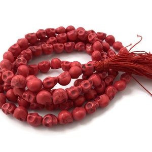 Howlite Skull 108 Beads Full Mala, Meditation Beads, Yoga Beads, Skull Beads, Kali Beads, Skull Prayer Beads, Buddhist Beads, Hindu Beads