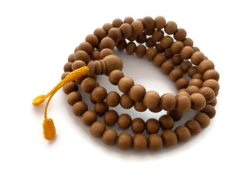 Tibetan Sandalwood STRETCH 108 Beads Full Mala, Tibetan Prayer Beads, Buddhist Prayer Beads, Wood Mala Beads, Meditation Beads, Yoga Beads