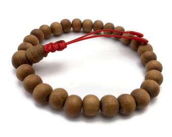 Tibetan Sandalwood 27 Beads Adjustable Bracelet, Sandalwood Bracelet, Wood Bracelet, Sandalwood Beads, Sandalwood Mala, Wood Mala,