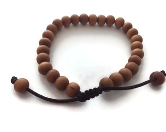 Tibetan Sandalwood Bead Adjustable Bracelet, Sandalwood Bracelet, Wood Bracelet, Sandalwood Beads, Sandalwood Mala, Wood Mala, Sandalwood