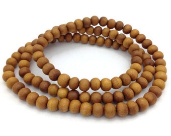 Tibetan Sandalwood STRETCH 108 Beads, Prayer Beads, Buddhist Prayer Beads, Wood Mala Necklace, Hindu Prayer Beads, Sandalwood Bracelet