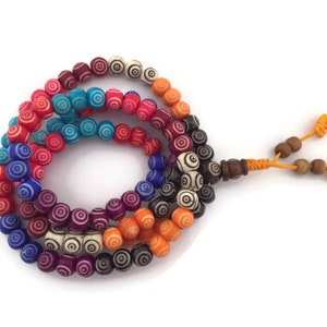 Tibetan 108 Evil Eye Wood Beads Mala, Buddhist Prayer Beads, Evil Eye Beads, Yoga Beads, Meditation Beads, Spiritual Beads, Buddhist Beads